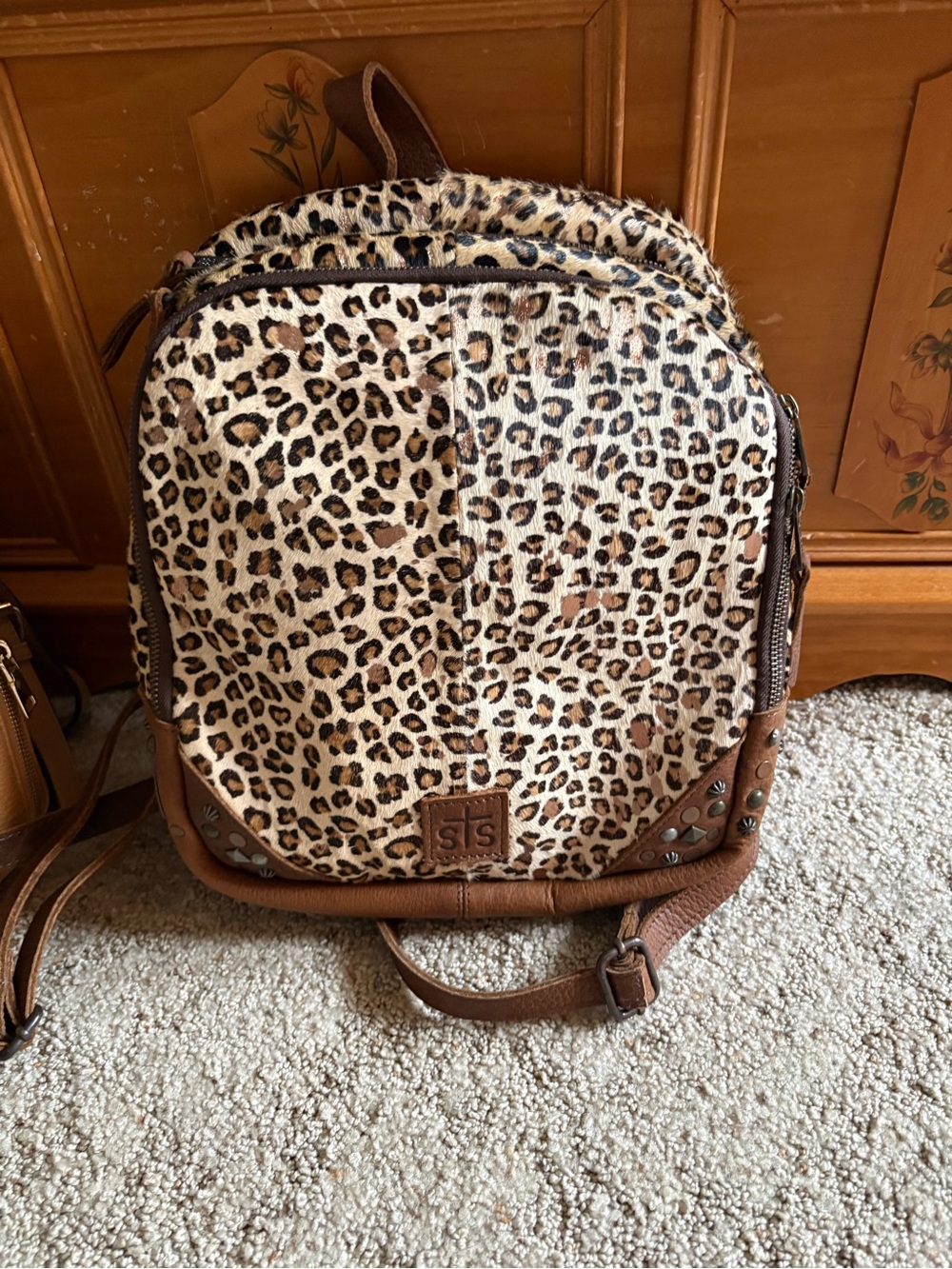 STS Ranchwear Leopard Print Convertible Backpack in Brown and Tan